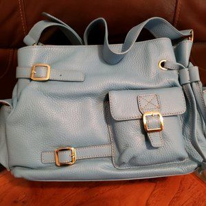 MAXX NEW YORK LEATHER SATCHEL (LIGHT BLUE)